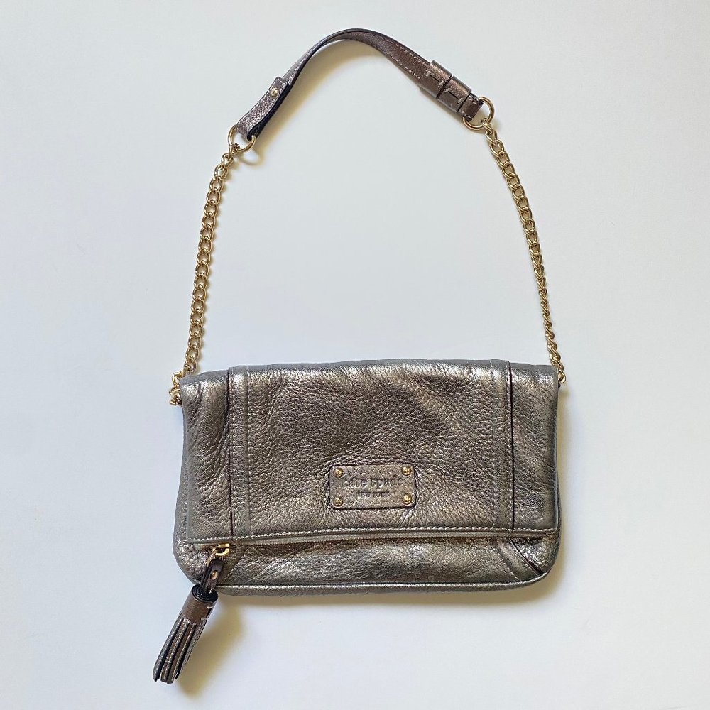 Silver leather Kate Spade shoulder bag